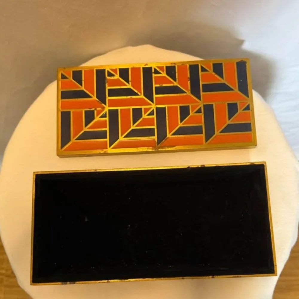 West Elm Gold Box with Blue and Orange Geometric Top